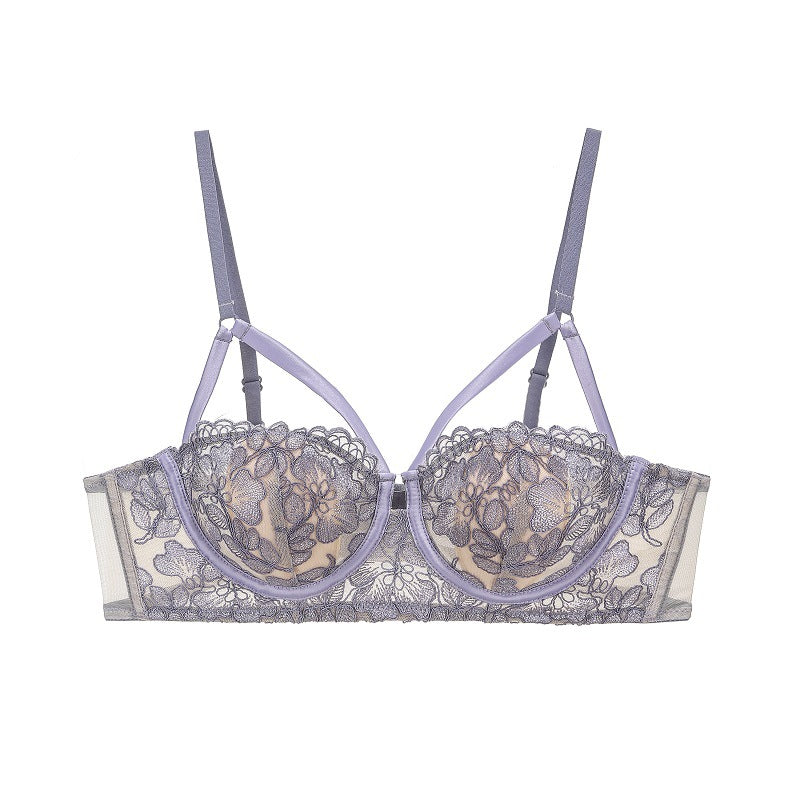 1/2 Rabbit Ear Cup Soft Steel Ring Sexy Floral Lace Bra Panties Set