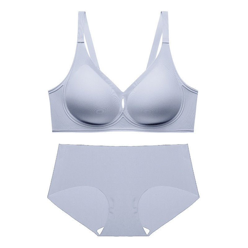 Seamless 3D Flocking Silicone Jelly Soft Support Wireless Thin Comfortable Bra Set