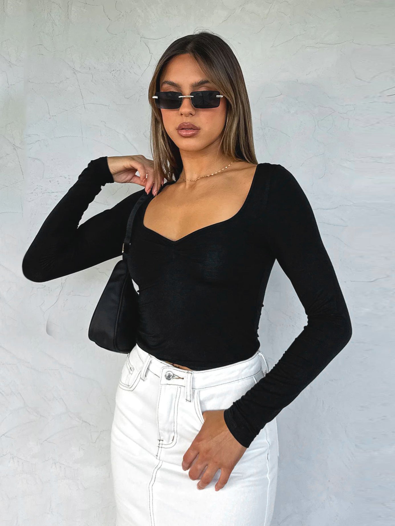 Sexy Square Neck Long Sleeved Top