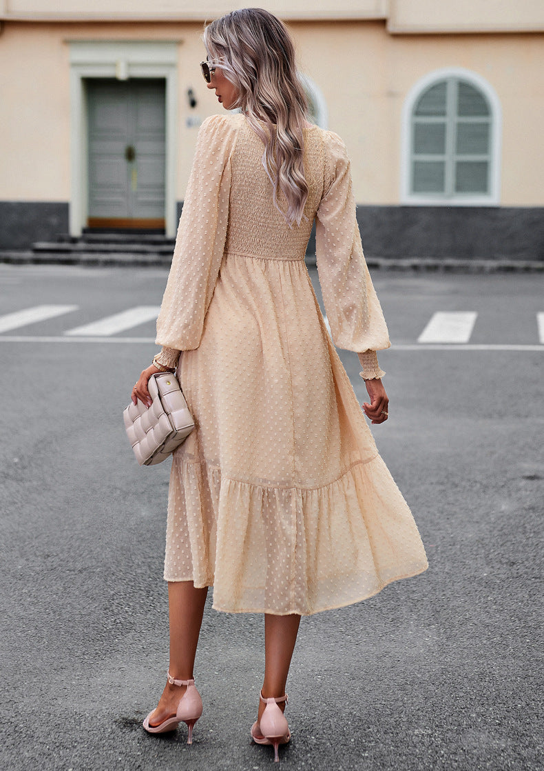 Elegant V-Neck Jacquard Dress