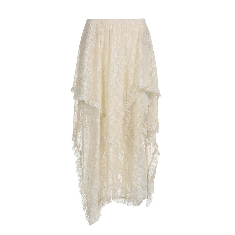 Retro Lace Irregular Asymmetric Skirt