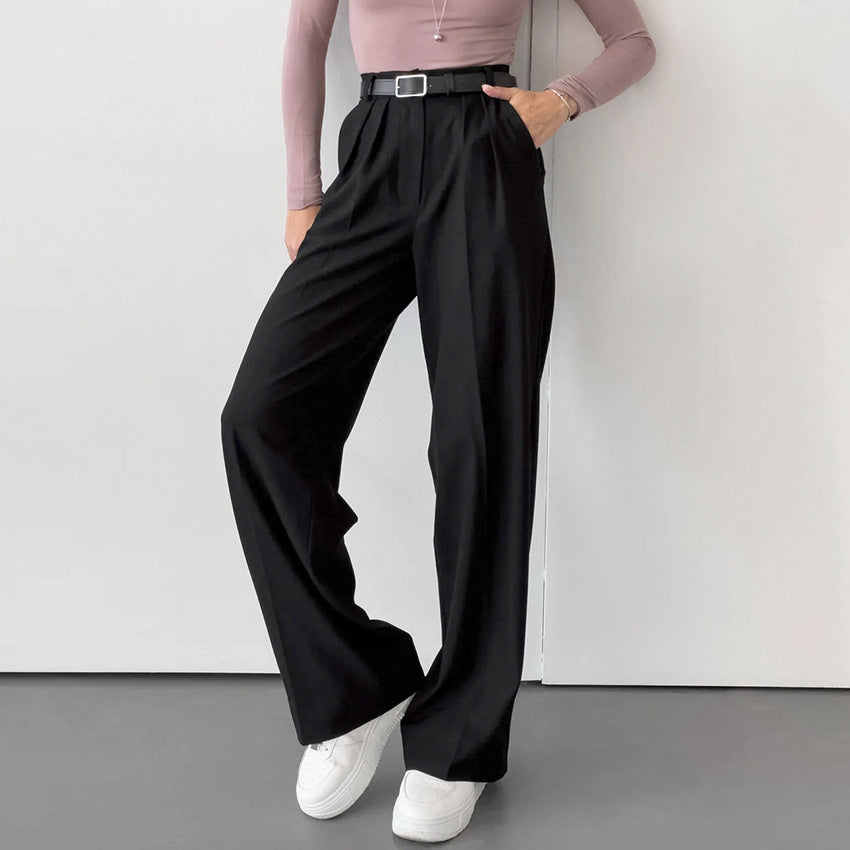 Pantalon de bureau ample à taille haute et jambes larges gris