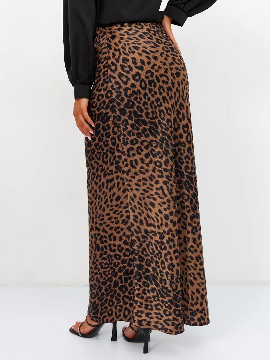 Satin Sexy Leopard Print Maxi Skirt