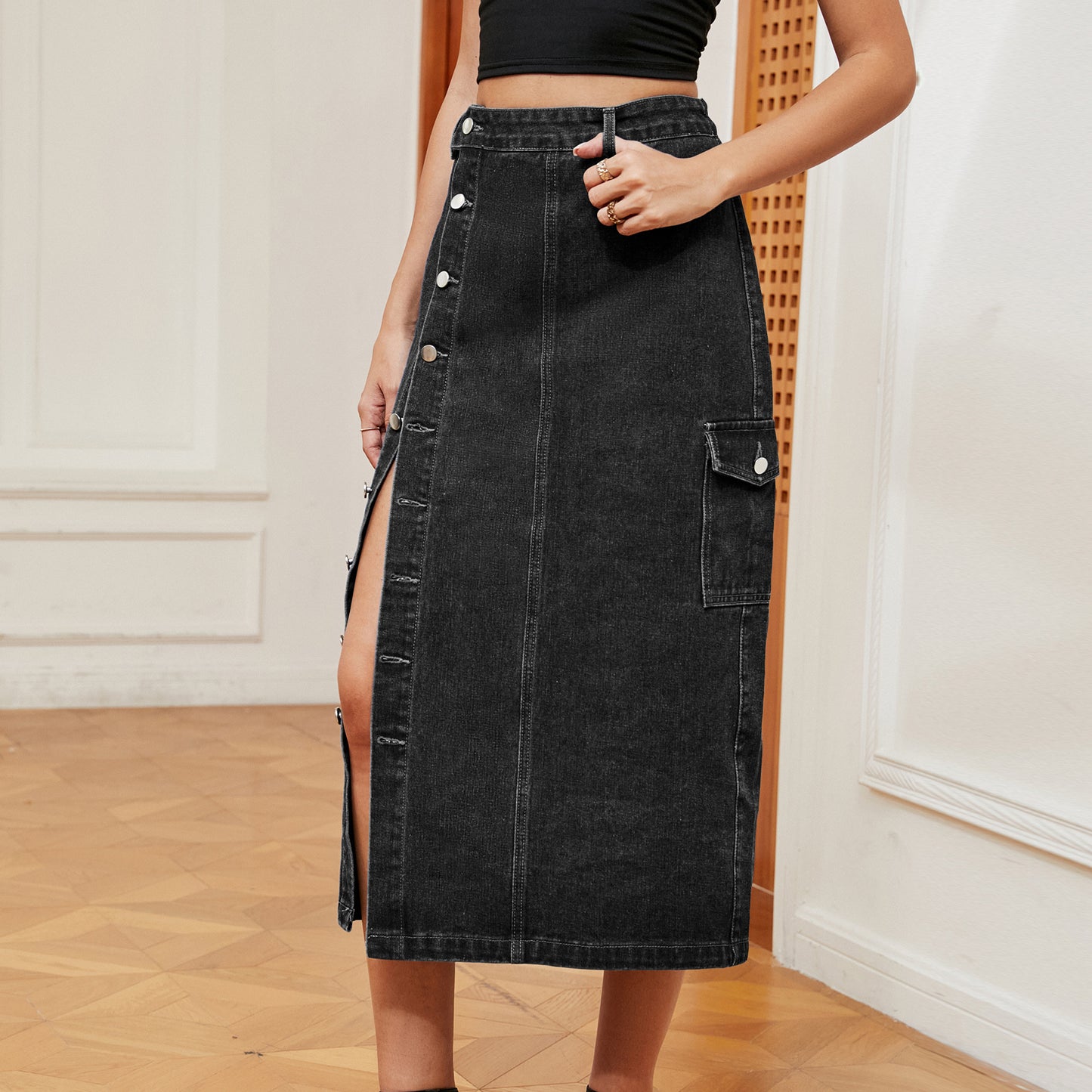 Sexy Semi Elastic Denim Casual Skirt