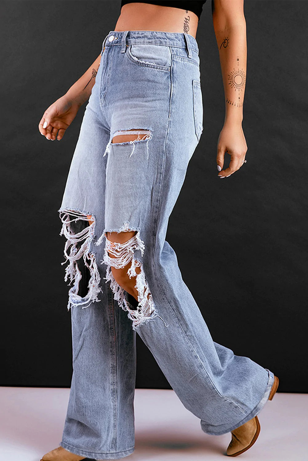 Lockere Retro High Waist Ripped Weite Jeans