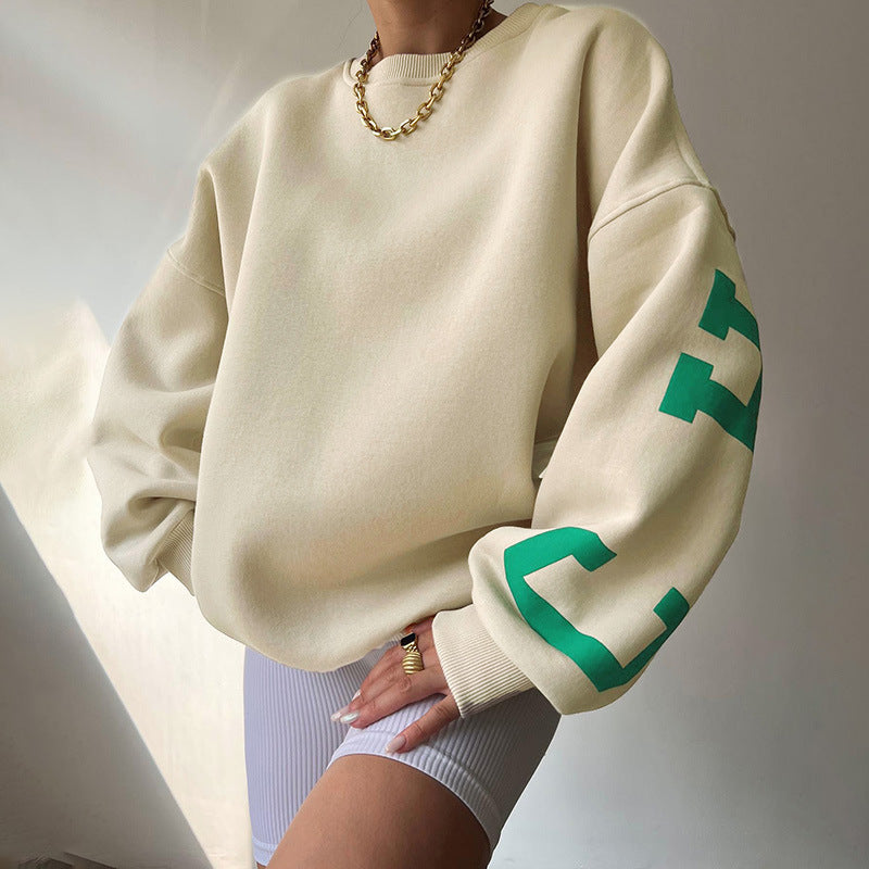 Knitted Letter Graphic Printed Loose Sweatshirt