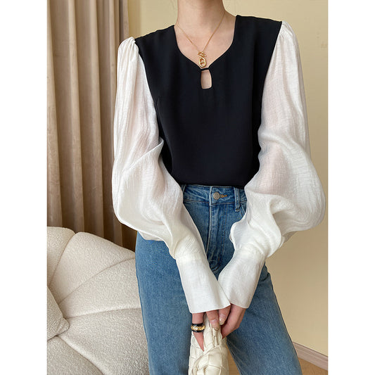 Slimming Contrast Color Stitching Shirt