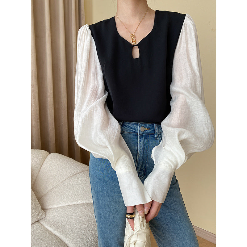 Slimming Contrast Color Stitching Shirt