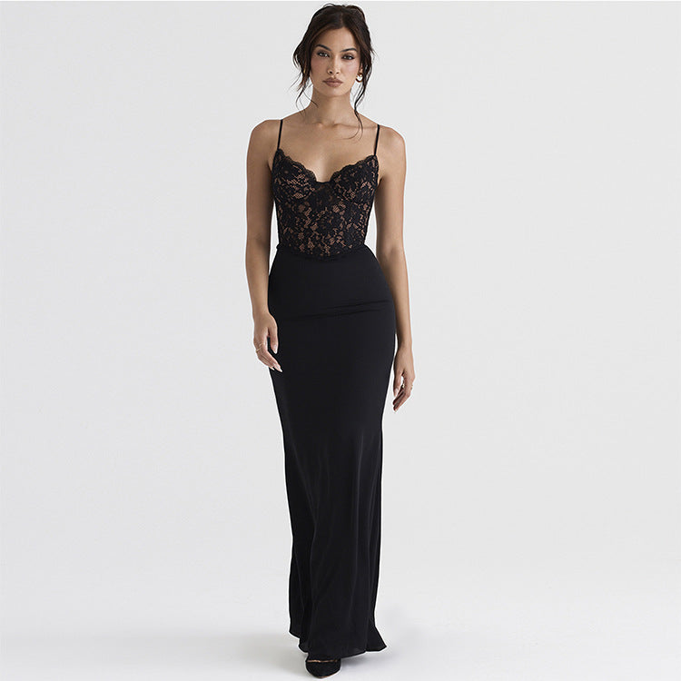 Lace Sexy High Waist Slimming Deep V Plunge Strap Fishtail Gown