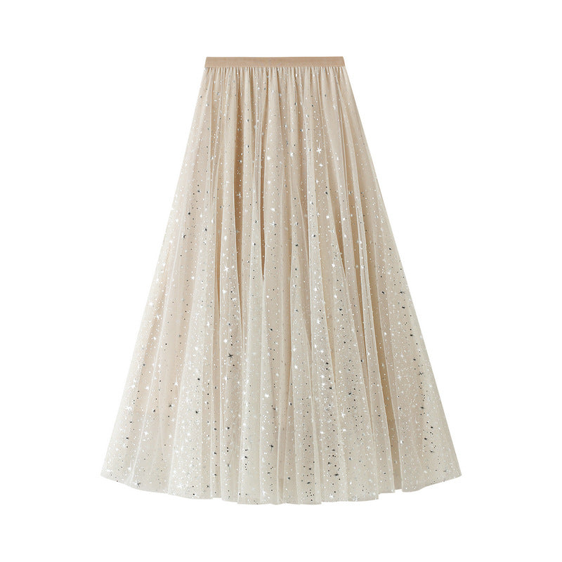 A- line Bubble Mid-Length Sequined Tulle Skirt