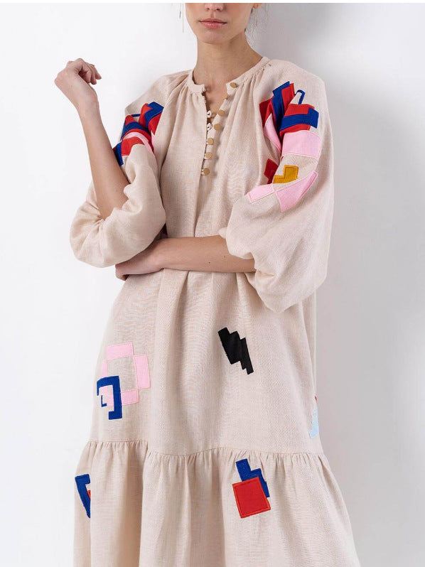 Loose Printed Casual Lantern Sleeve Dress