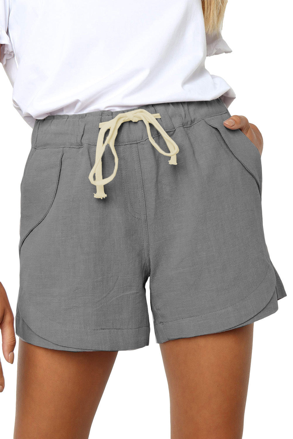 Sommer-Shorts mit plissierter Tasche und A-Linie, Stretch, Schnürung und hoher Taille