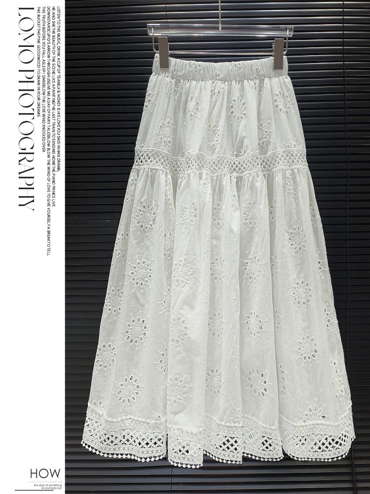 Romantic Retro Hollow Out Embroidery A Line Skirt