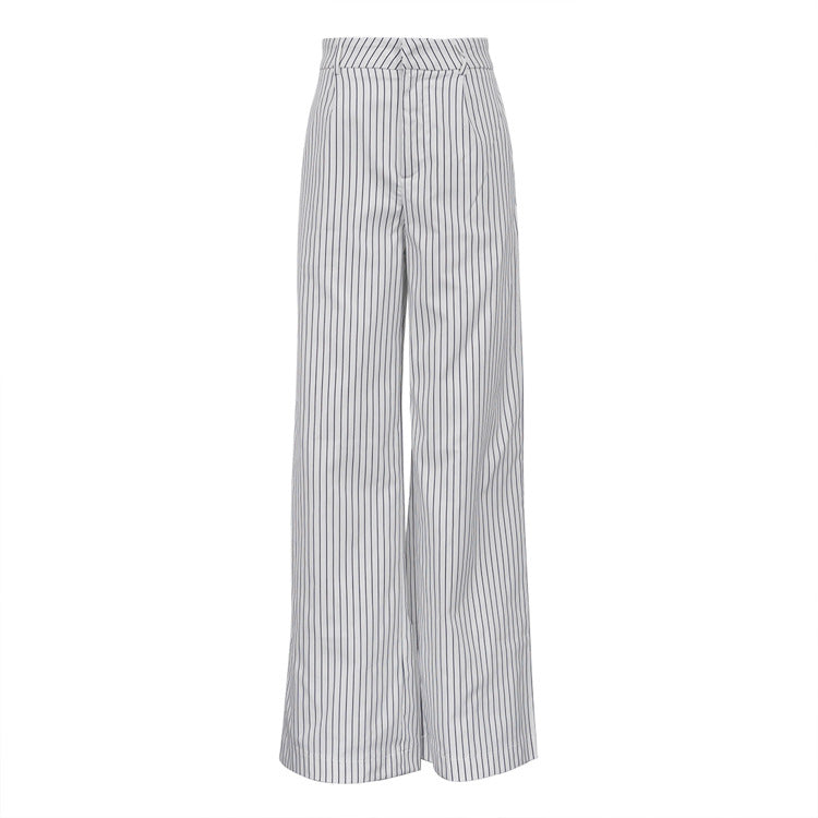 Retro Simple Black White Striped Wide Leg Pants