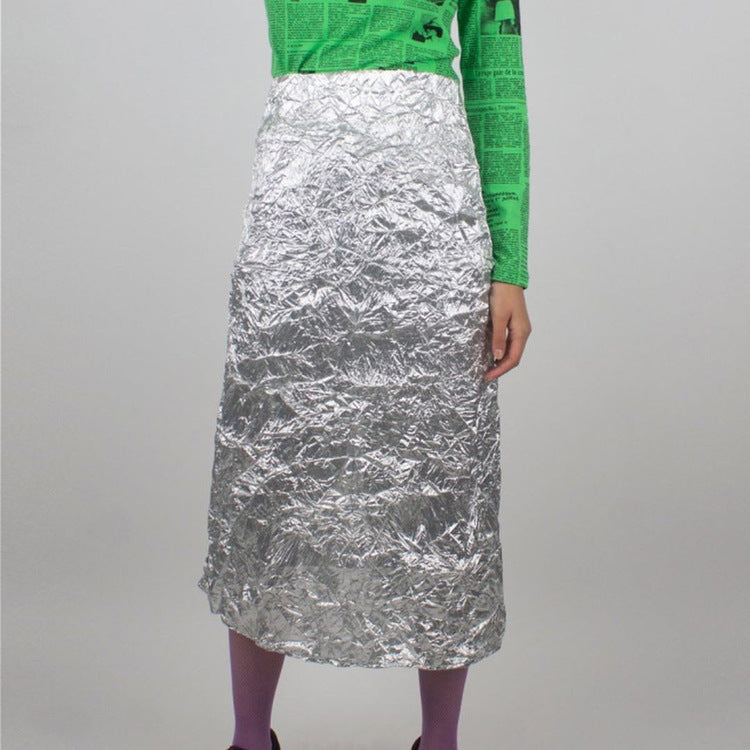 Pleated High Waist Back Slit Trendy Wild Hip Skirt