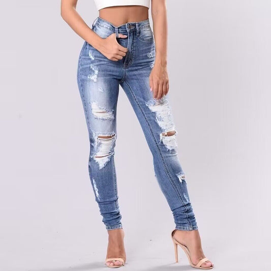 Daily Casual Denim with Hole Jeans