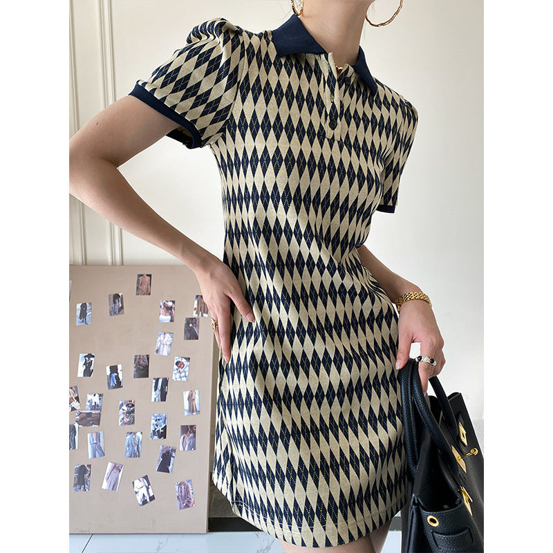 Polo Collar Rhombus Dress