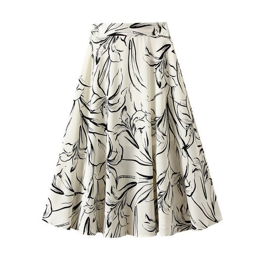 Ink Painting Lily Smooth Draping Simple Gentle Elegant Beige Skirt