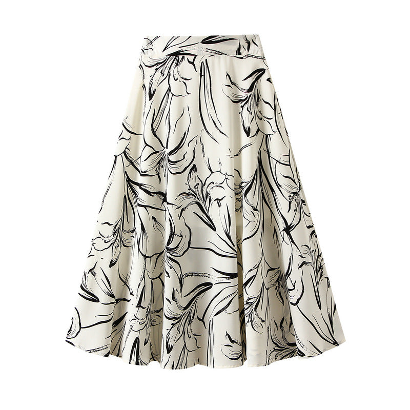 Ink Painting Lily Smooth Draping Simple Gentle Elegant Beige Skirt