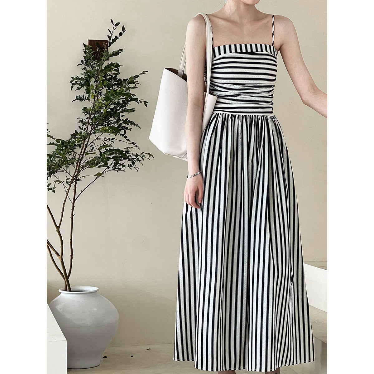 French Striped Bandeau Sling Dress