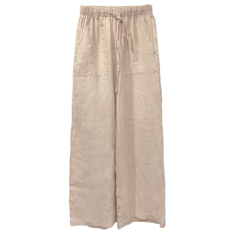 Pure Linen Lace Up Straight Leg Pants