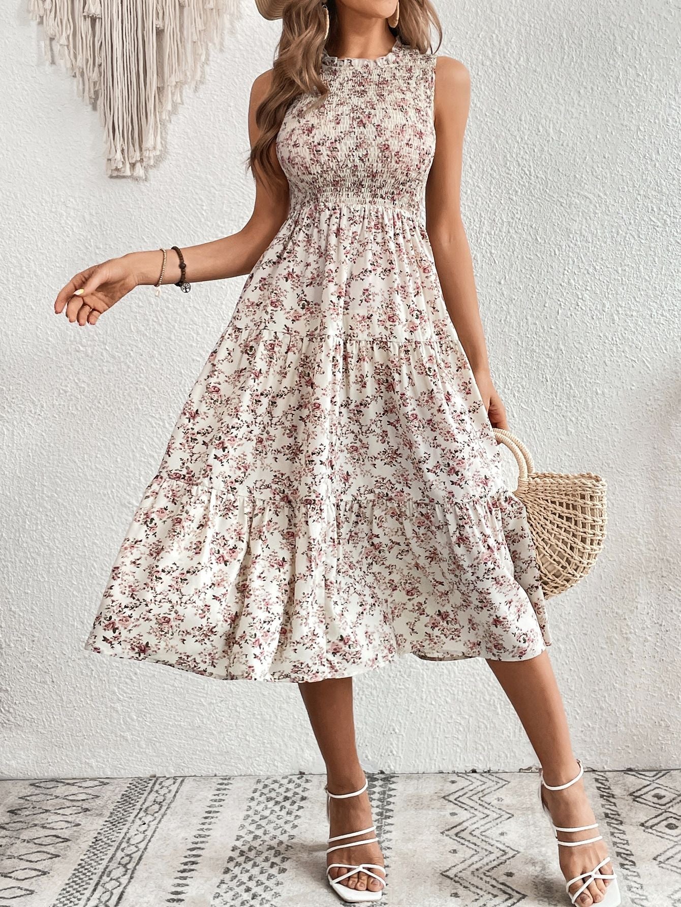 Vestido floral elegante grande swing