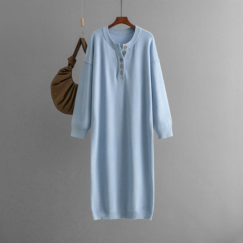 Button Knitwear Loose Casual Sweater Dress