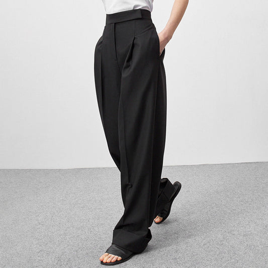 Black Mopping Loose High Waist Pocket Drape Wide Leg Work Pants