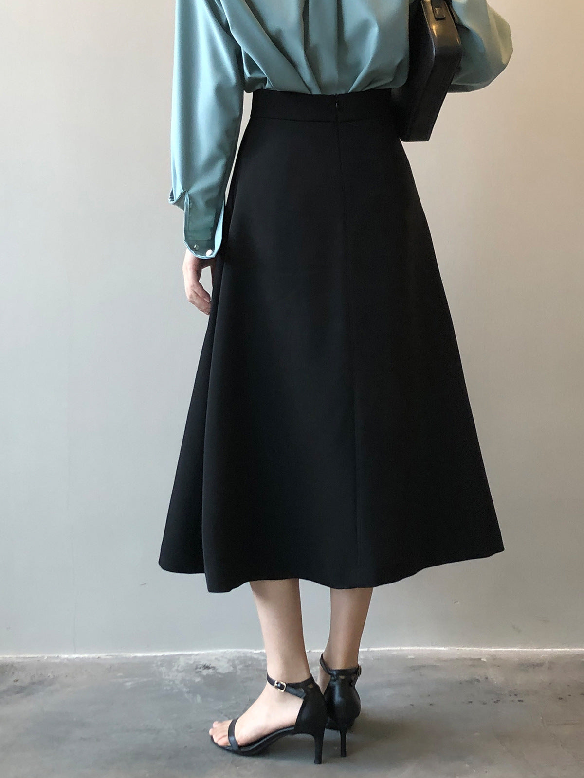 Elegant High Waist Office Slit A line Midi Skirt