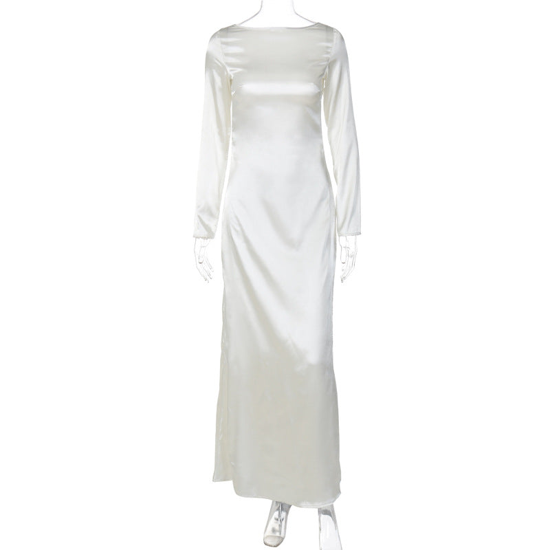 Seksowna sukienka bez pleców w jednolitym kolorze, elegancka, dopasowana