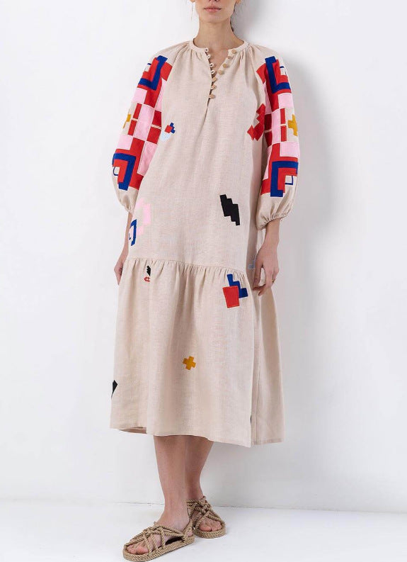 Loose Printed Casual Lantern Sleeve Dress