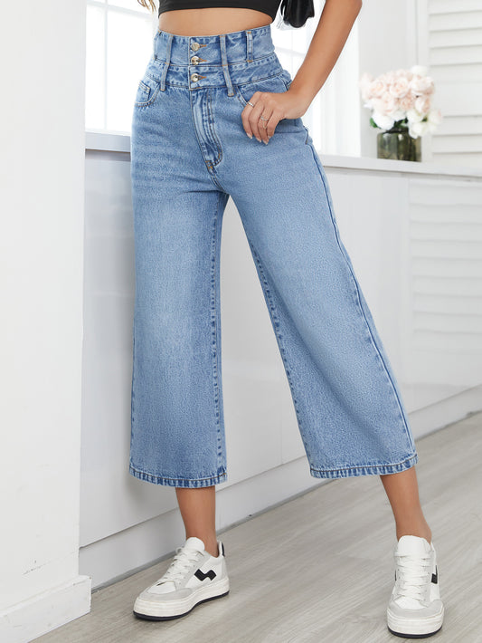 Denim Straight High Waist Cropped Pants