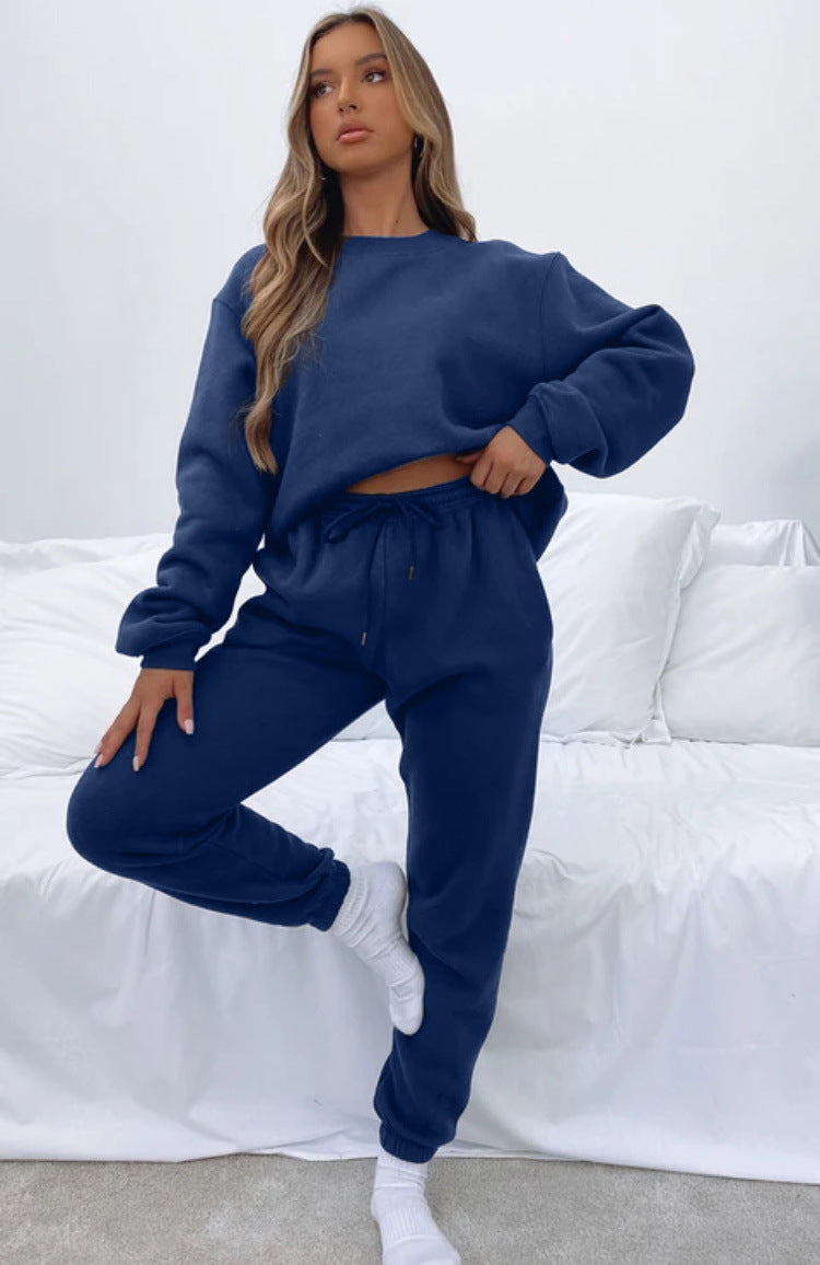 Solid Color round Neck Pullover Suit