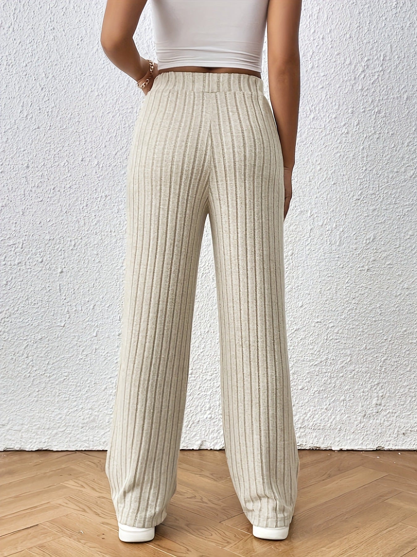 Knot Waist Texture Knitted Wide Leg Elastic High Waist Loose Straight Pants