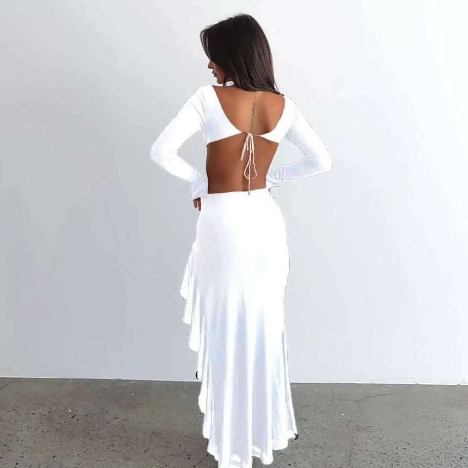 Robe sexy évidée enveloppée sur la poitrine, dos nu, coupe ajustée, taille haute