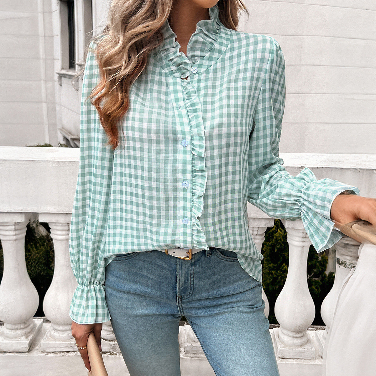 French Contrast Color Button Shirt