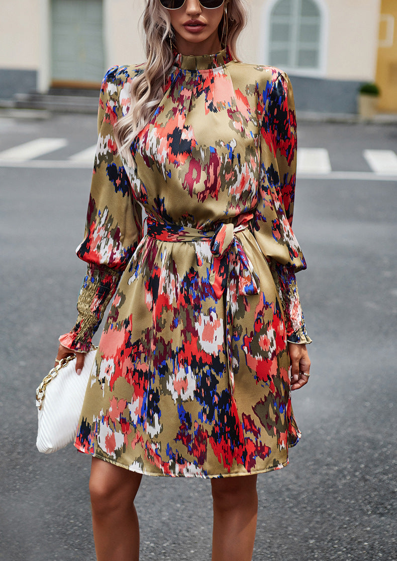 Printed Elegant Long Sleeve Dress