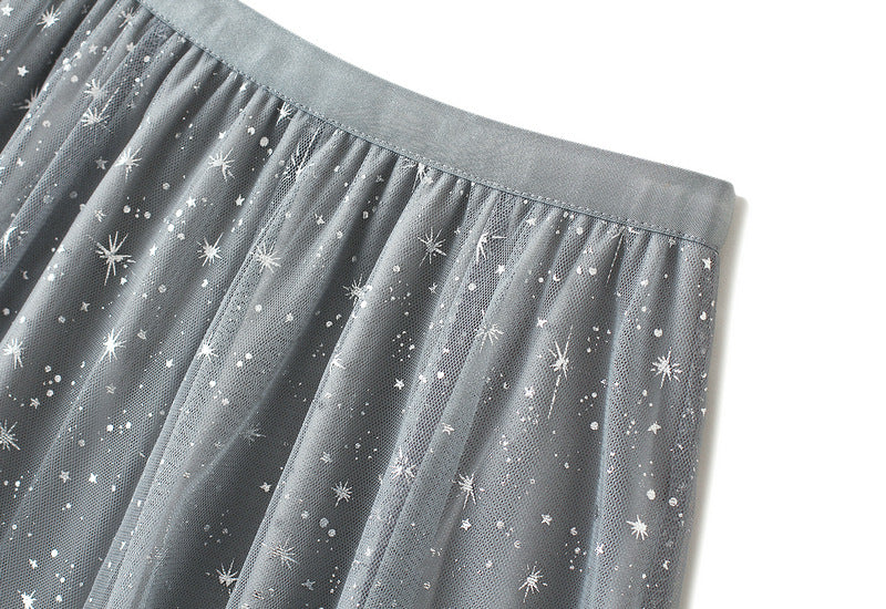 A- line Bubble Mid-Length Sequined Tulle Skirt