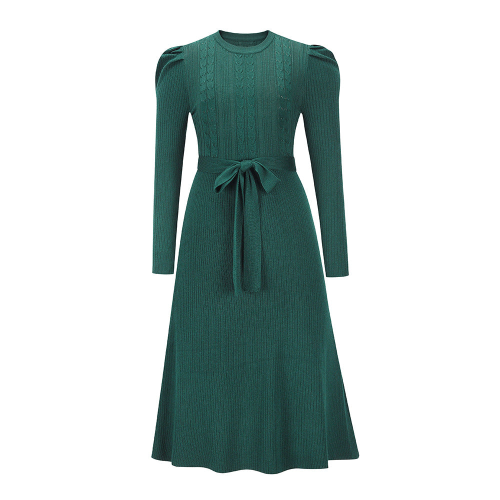 Long Sleeve Knitted Mid-Length Elegant Sweater Dress