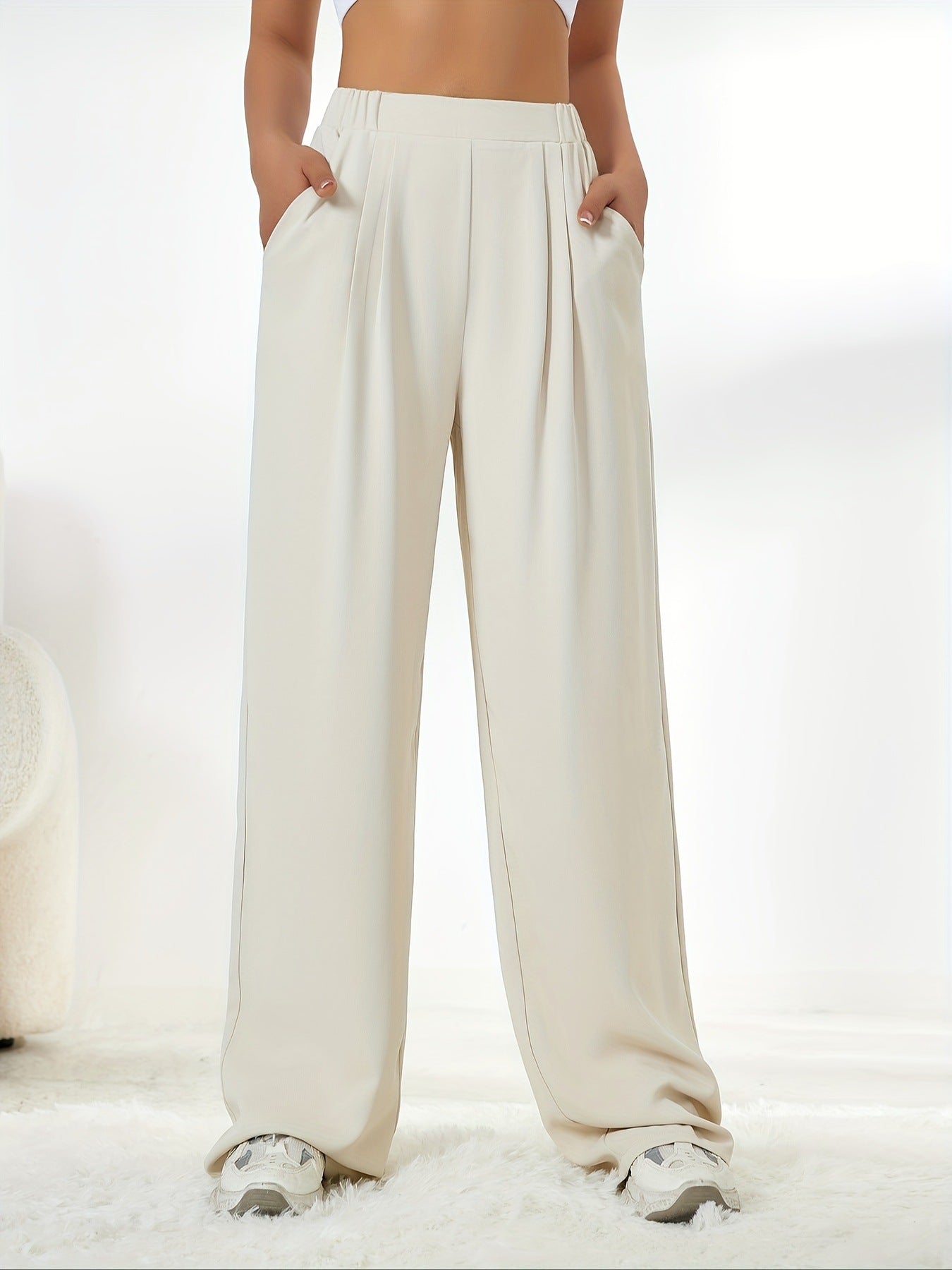 Elegant High Waist Wide Leg Straight Office Pants