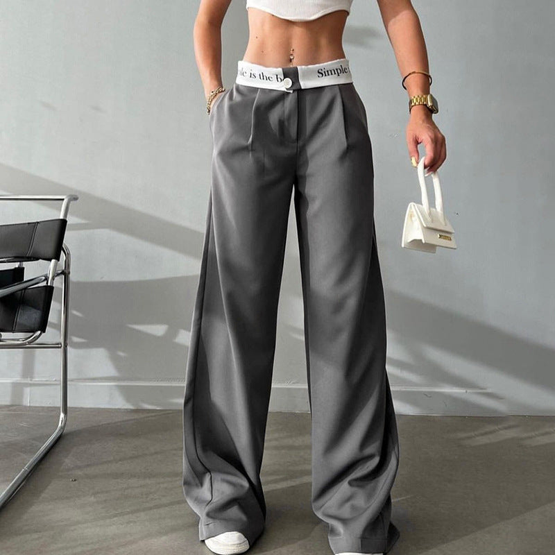 High Waist Straight Printed Contrast Color Work Pants