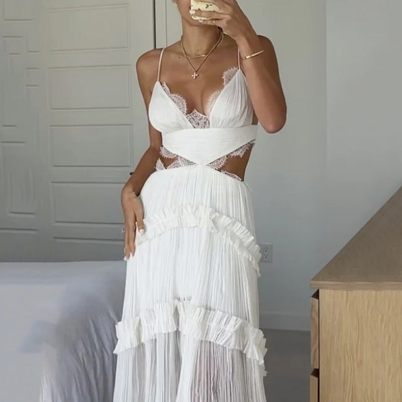 Sexy Strap Lace See Through Ripped Dress