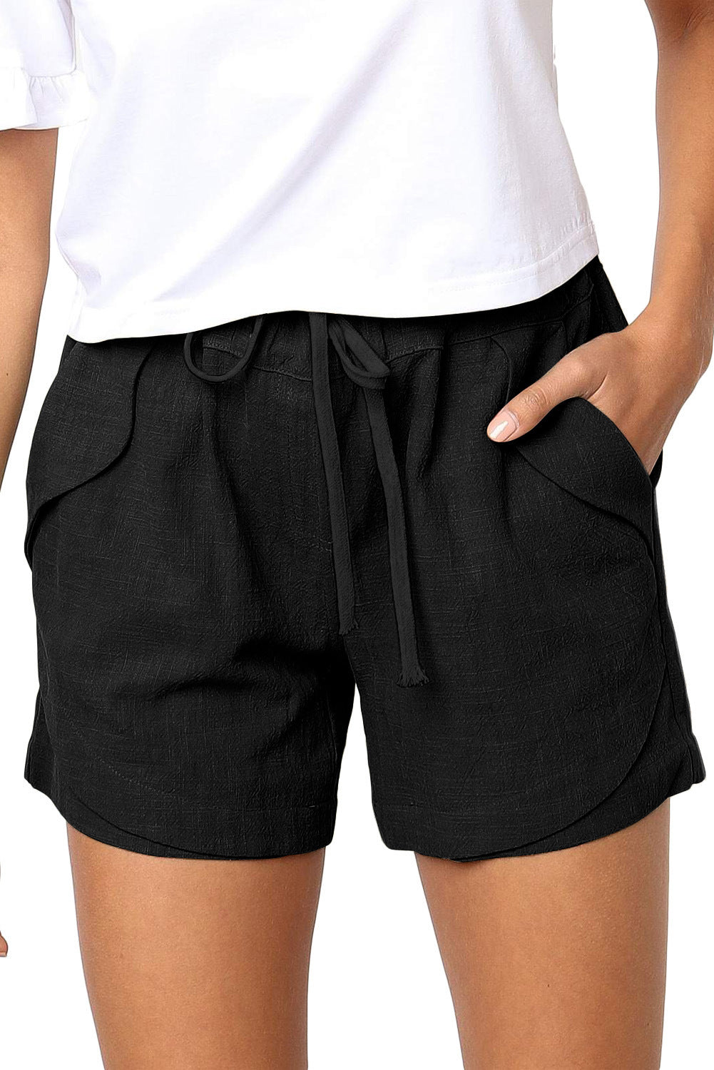 Pantaloncini a vita alta con lacci elasticizzati con tasca a pieghe estiva
