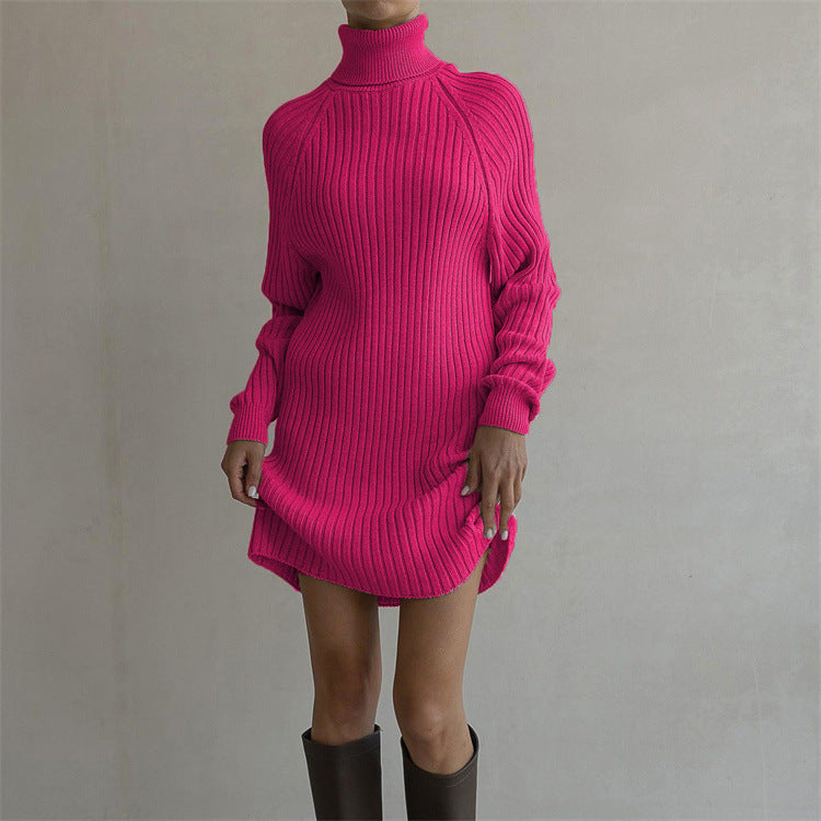 Langärmliges Pulloverkleid mit hohem Kragen