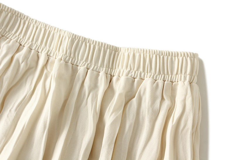 High Waist Slimming Pleated Mid-Length Big Hem A Line Skirt