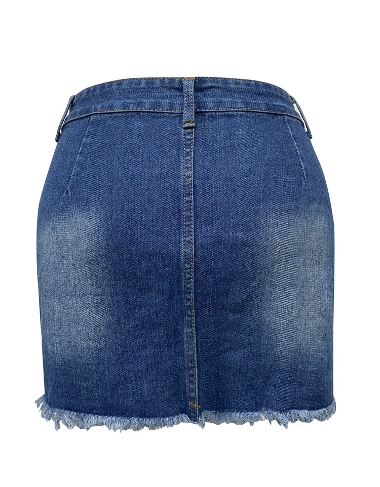 Denim Ripped Skinny Hip Skirt