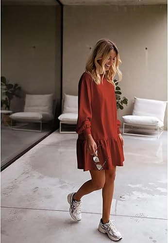 Crisscross Neckline Round Neck Long Sleeve Casual Sweatshirt Dress