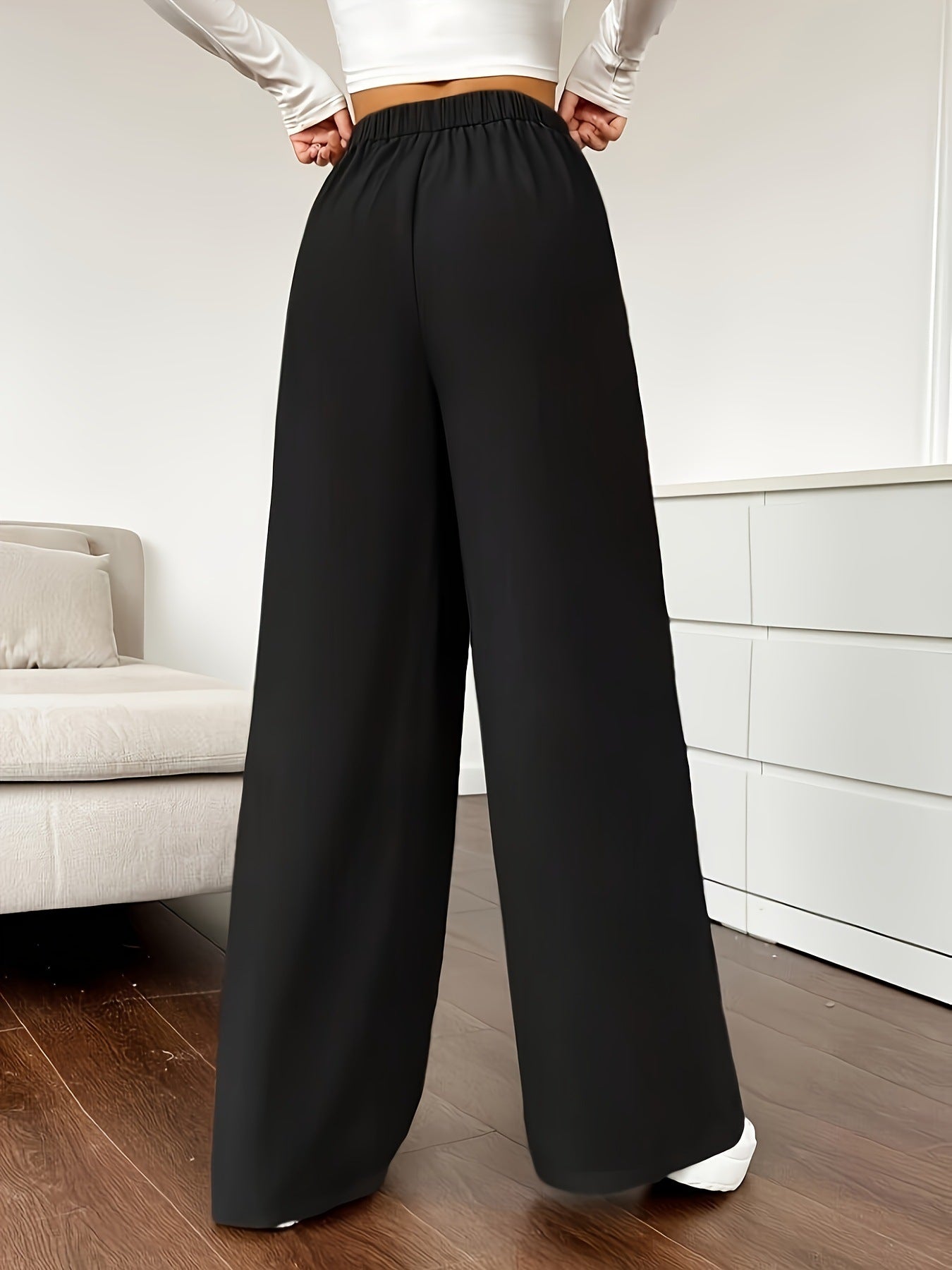 Elegant High Waist Wide Leg Straight Office Pants