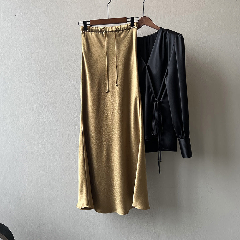 Drawstring Satin Skirt