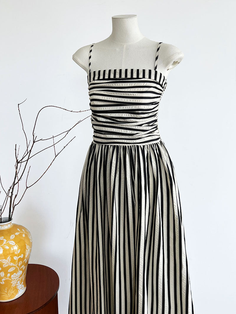 French Striped Bandeau Sling Dress